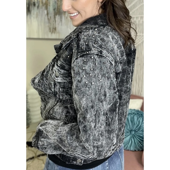 POL Black Vintage Washed Studded Corduroy Jacket - Picture 2 of 8